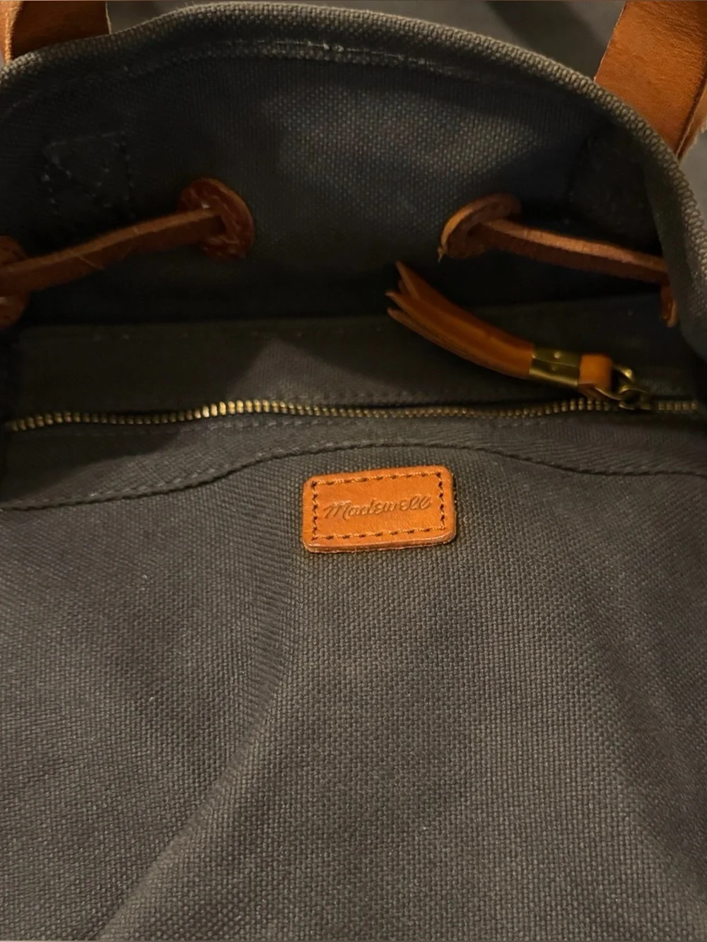 Madewell Canvas Somerset Backpack in Washed Out Gray and Brown Leather